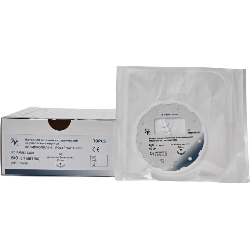 Шовный материал ПОЛИПРОПИЛЕН 6/0, кол. 13 мм х 2, 3/8, 60 см уп/10 шт