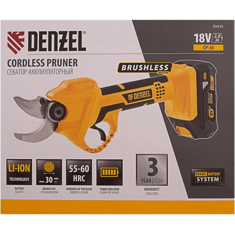Секатор аккумуляторный Denzel CP-30 18В Li-Ion 59435
