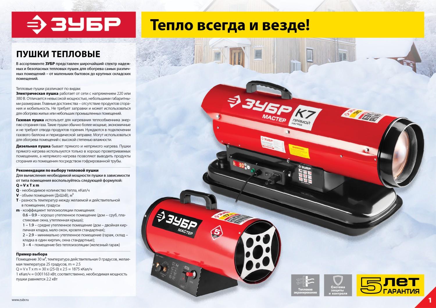 ЗУБР 2 кВт, электрическая тепловая пушка (ЗТП-М1-2000)