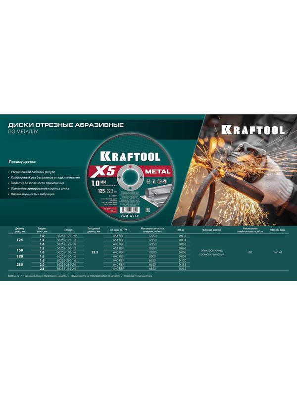 KRAFTOOL X5 Metal 150x1.6 мм по металлу отрезной диск для УШМ (36255-150-1.6)