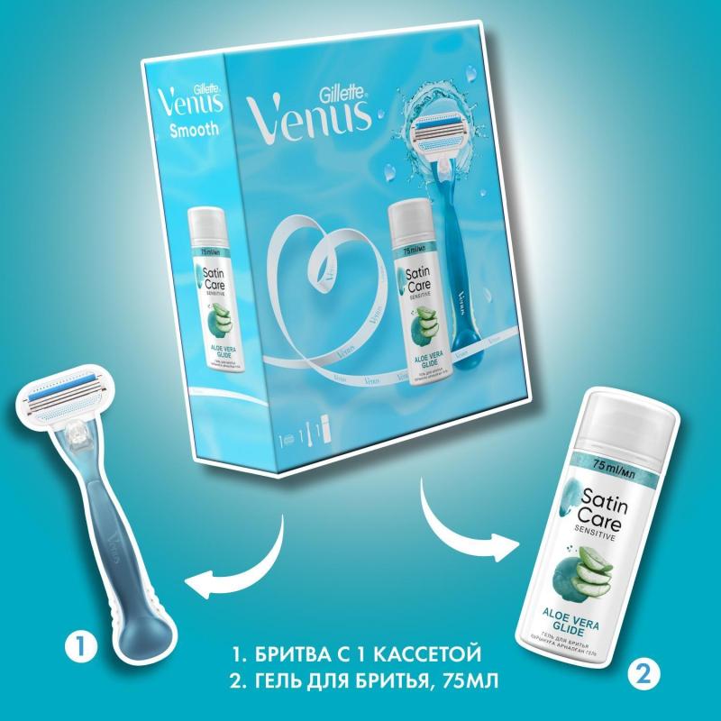 Подарочный набор Gillette Venus бритв Smooth и гел д/бритья Satin Care 75мл
