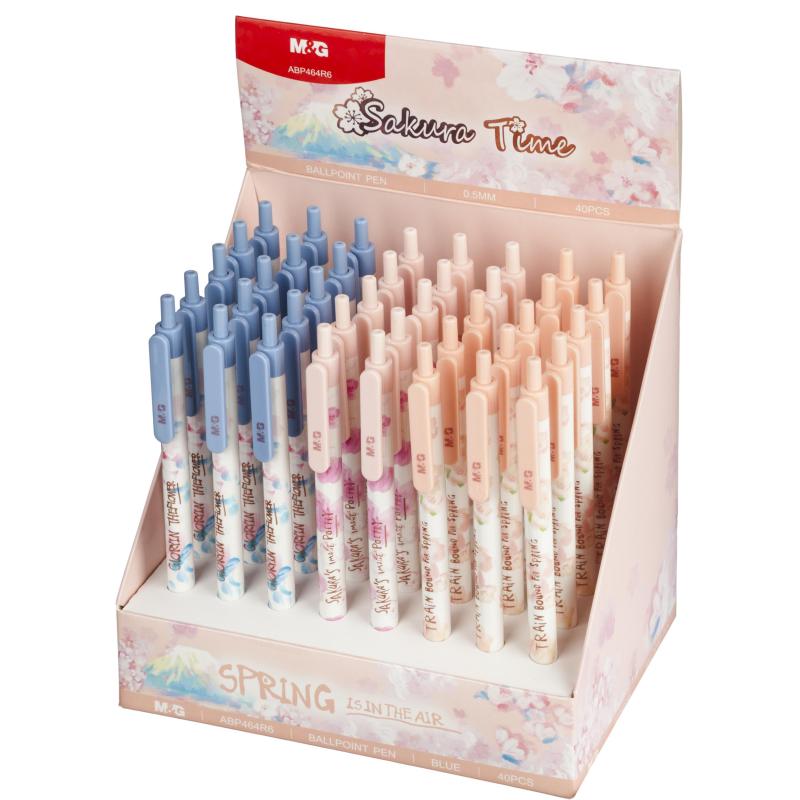 Ручка шариковая автоматическая M&G Sakura Time, д.ш.0,5мм,син,масл, ассорт