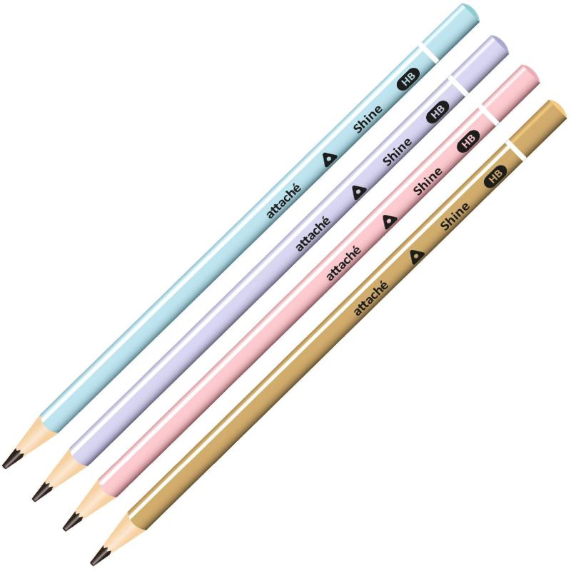 Карандаш чернографитный Attache, трехгранный, б/ласт, ассорти