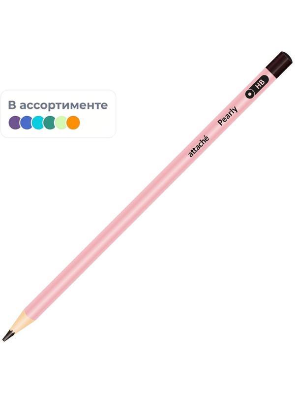 Карандаш чернографитный Attache Pearly, круглый, б/ласт, ассорти