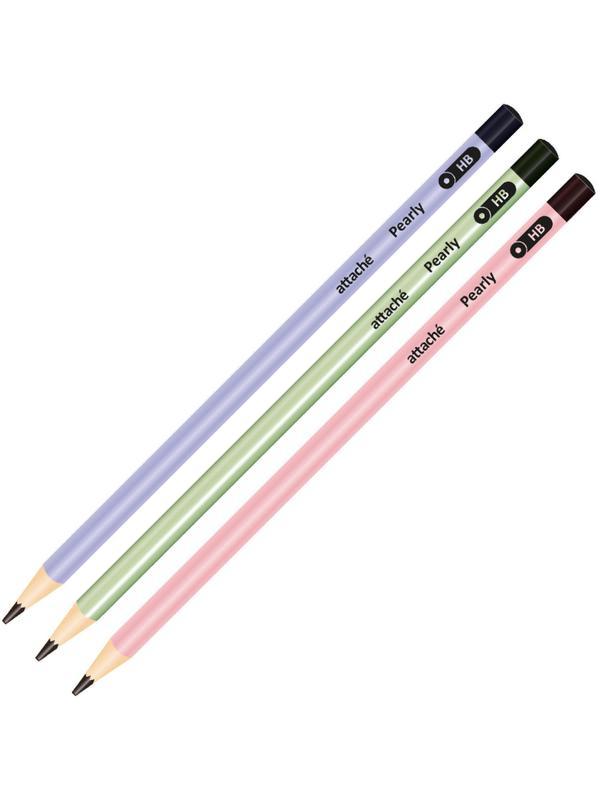 Карандаш чернографитный Attache Pearly, круглый, б/ласт, ассорти