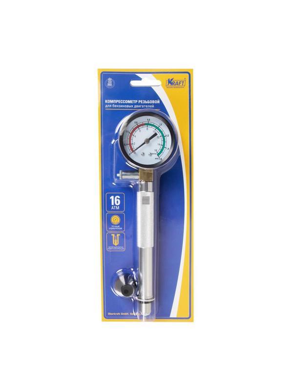 Манометр (компрессометр) 16 Атм. Для бензин., двиг. KRAFT KT 831014