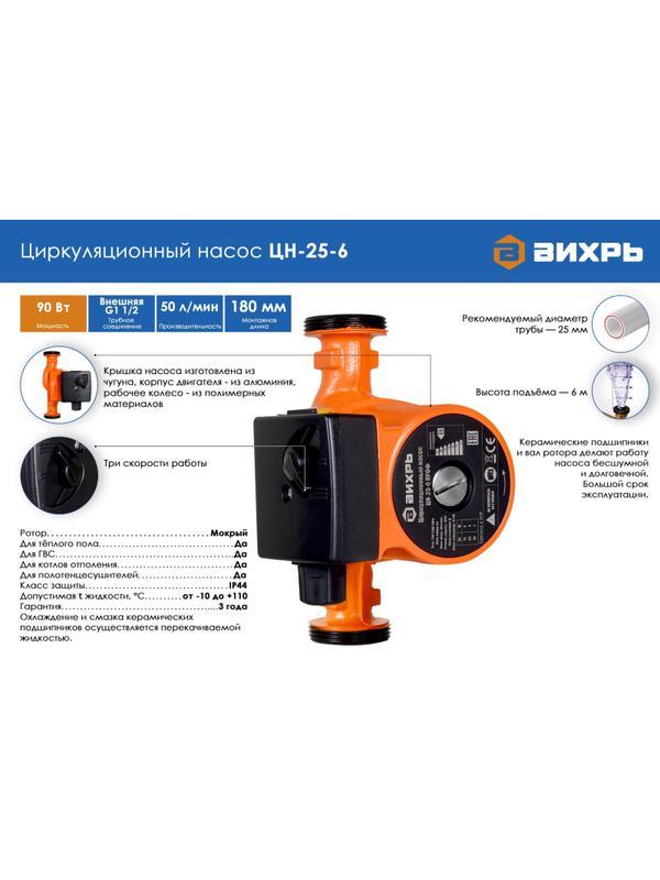 Насос циркуляционный Вихрь ЦН-25-6 (68/7/2)