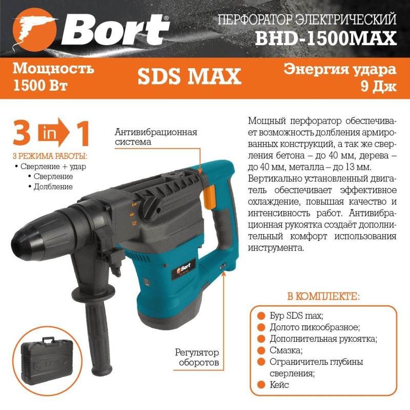 Перфоратор BORT SDS-max BHD-1500-MAX (93410457)