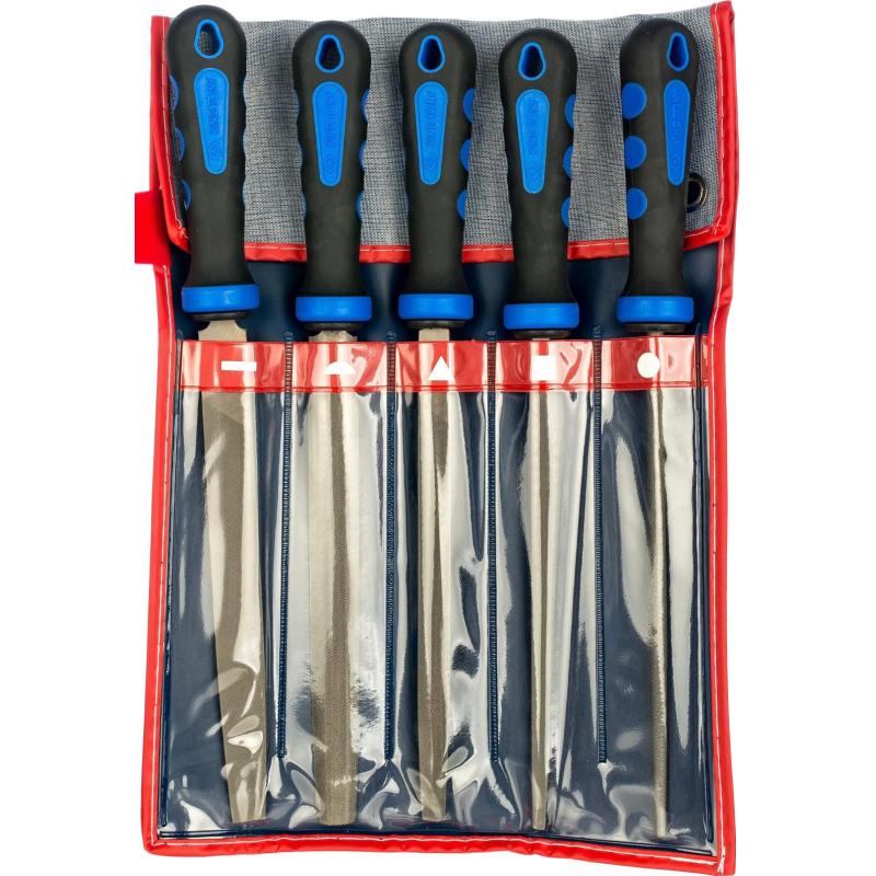 Набор напильников 200 мм, двухкомпонентные рукоятки, 5 предметов KING TONY