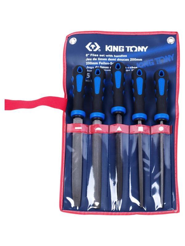 Набор напильников 200 мм, двухкомпонентные рукоятки, 5 предметов KING TONY