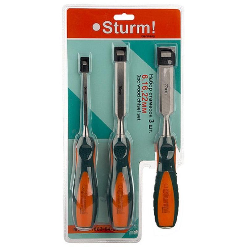 Набор стамесок 6, 16, 22 мм ДВУХКОМПОНЕНТНЫЕ РУКОЯТКИ, Sturm! 1063-04-S3