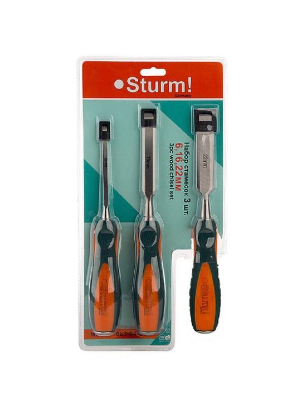 Набор стамесок 6, 16, 22 мм ДВУХКОМПОНЕНТНЫЕ РУКОЯТКИ, Sturm! 1063-04-S3
