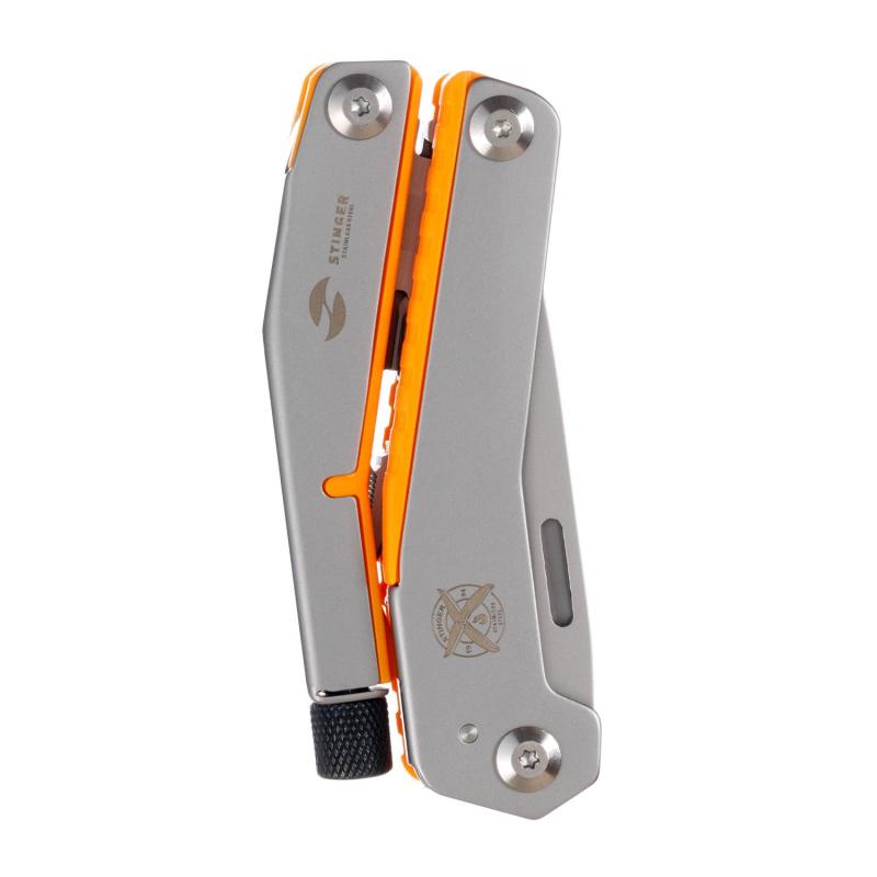 Мультитул Stinger,105мм,8функц,сталь/АБС-пласт,оранж,с нейлон.чехл,MT-GHK10