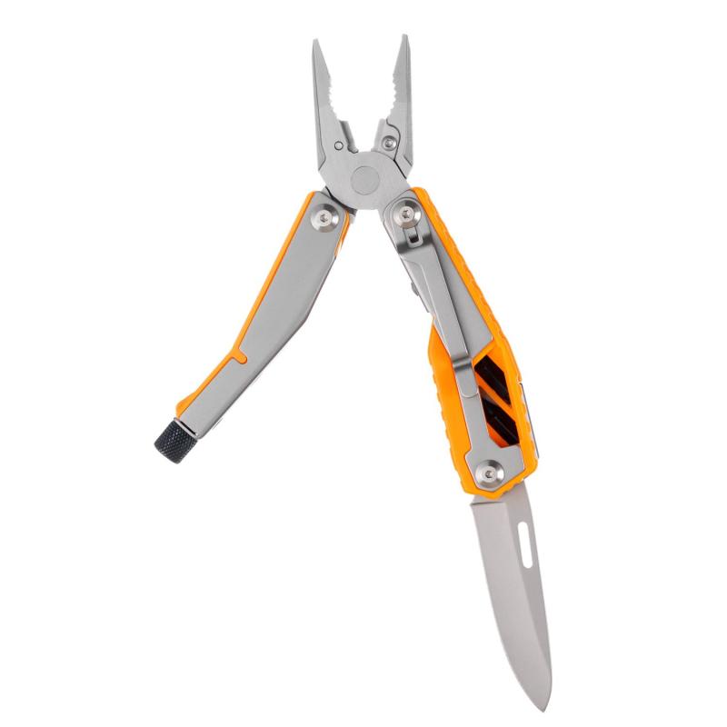 Мультитул Stinger,105мм,8функц,сталь/АБС-пласт,оранж,с нейлон.чехл,MT-GHK10