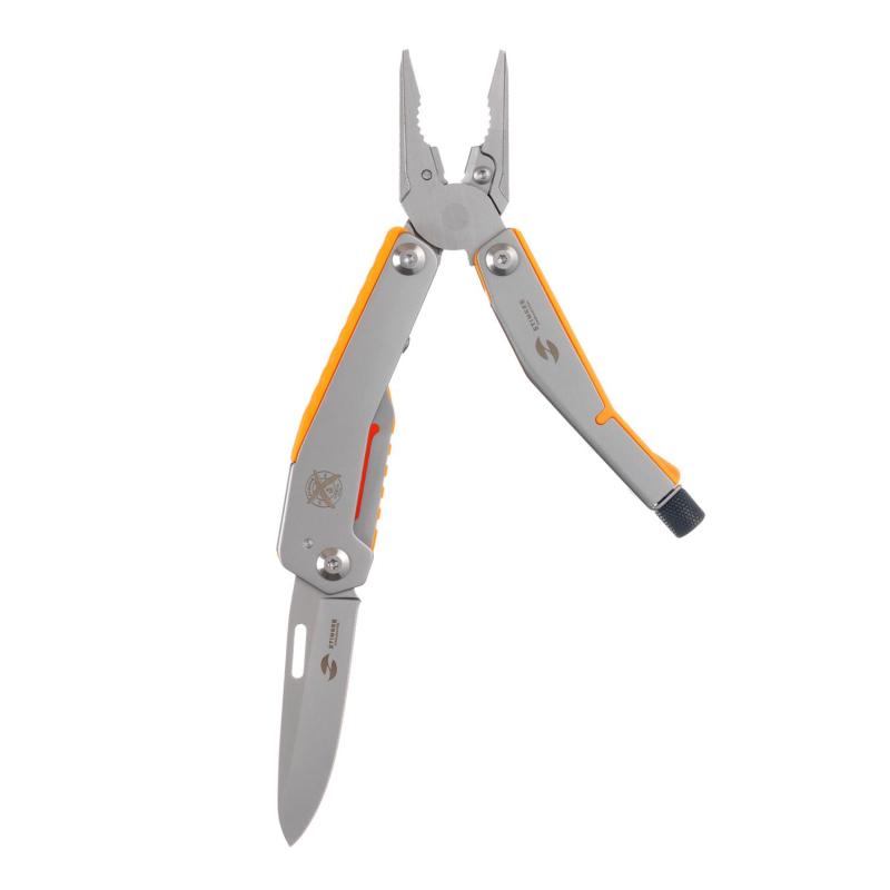 Мультитул Stinger,105мм,8функц,сталь/АБС-пласт,оранж,с нейлон.чехл,MT-GHK10