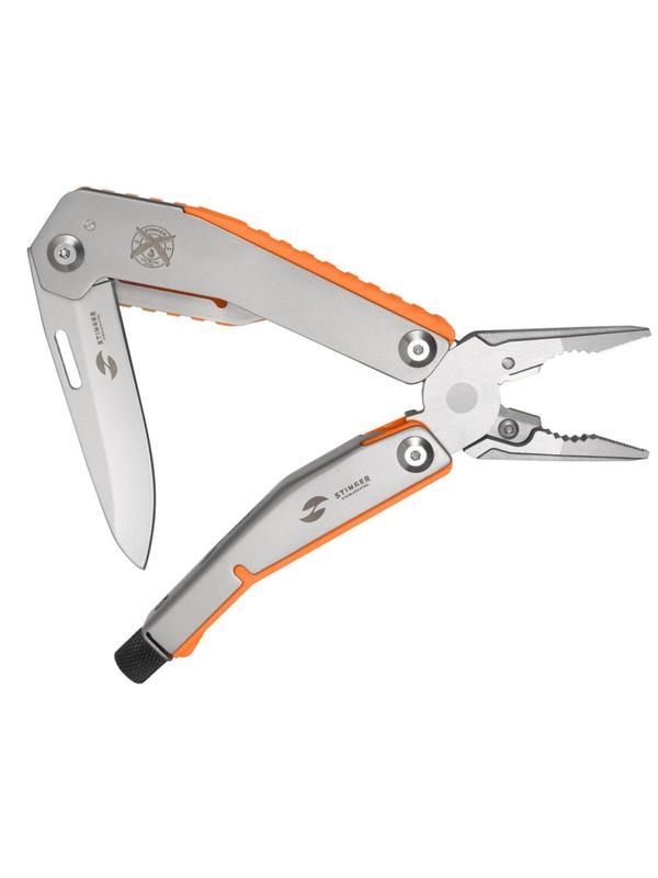Мультитул Stinger,105мм,8функц,сталь/АБС-пласт,оранж,с нейлон.чехл,MT-GHK10