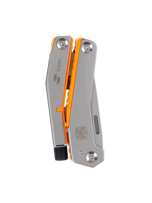 Мультитул Stinger,105мм,8функц,сталь/АБС-пласт,оранж,с нейлон.чехл,MT-GHK10