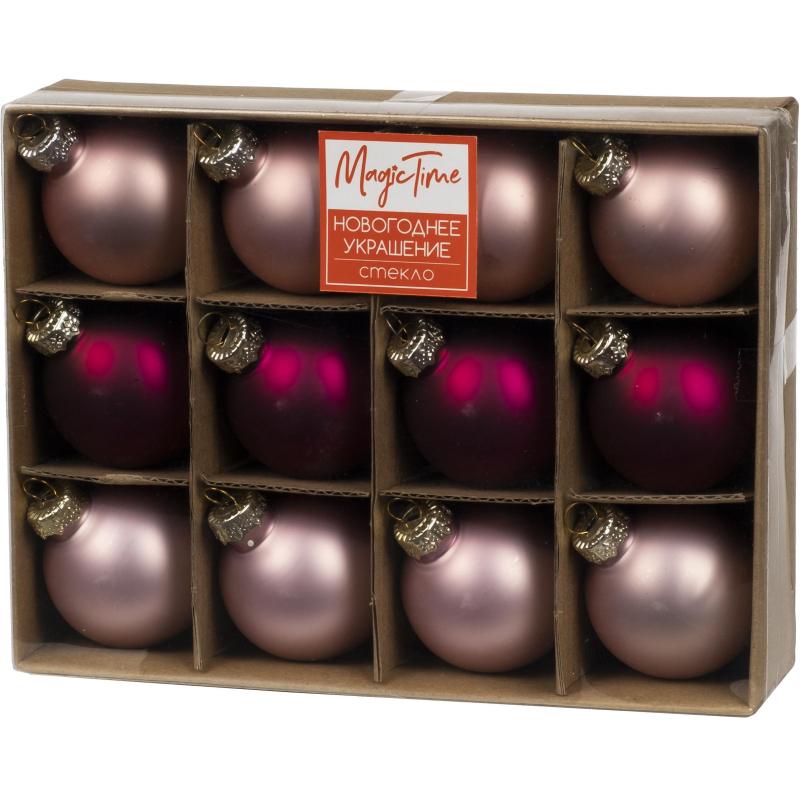 Набор шаров подвесных Розовые оттенкистекло,наб.12шт  4x4x4см,88040 (НГ)