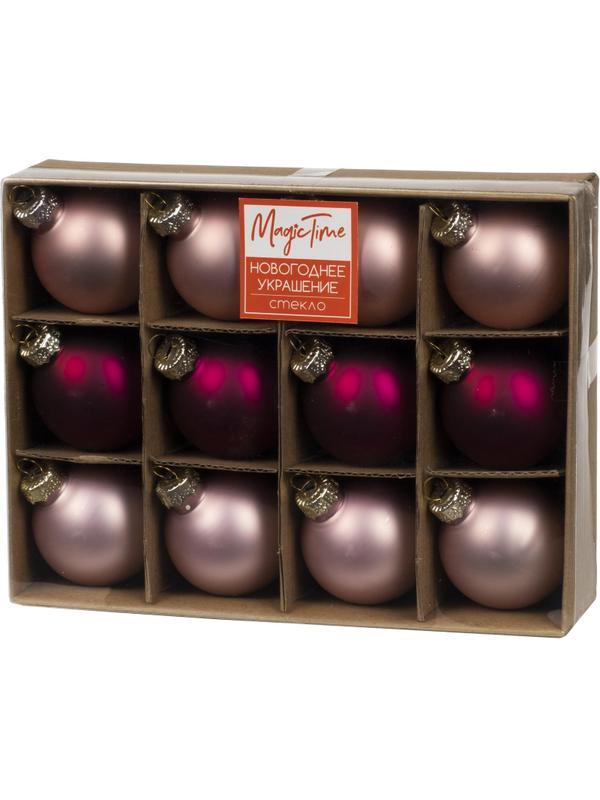 Набор шаров подвесных Розовые оттенкистекло,наб.12шт  4x4x4см,88040 (НГ)