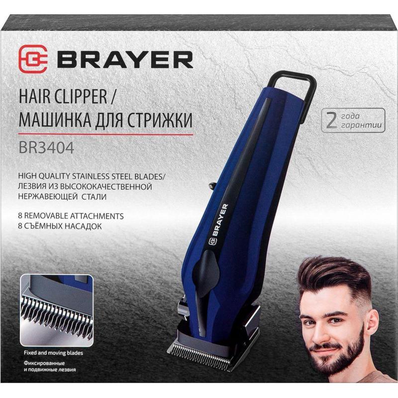 Машинка для стрижки BRAYER 3404BR, лит. бат.1x2500 мАч,сталь.лезв,8 насадок