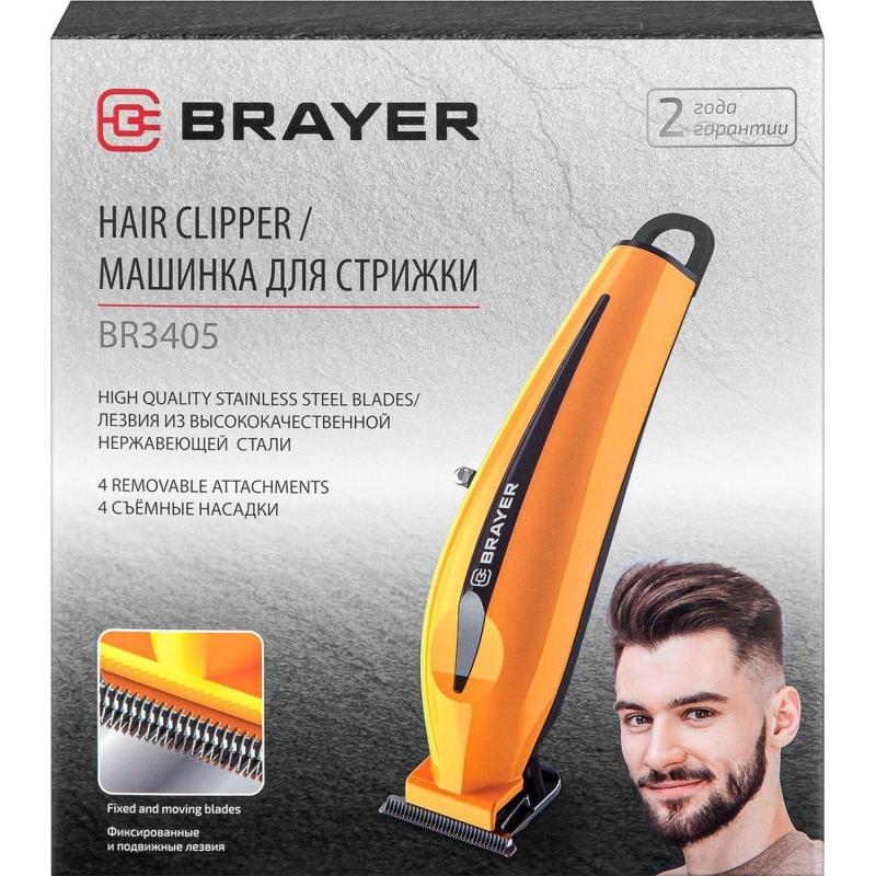 Машинка для стрижки BRAYER 3405BR, лит.бат.1x2000 мАч,сталь.лезв,4 насадки