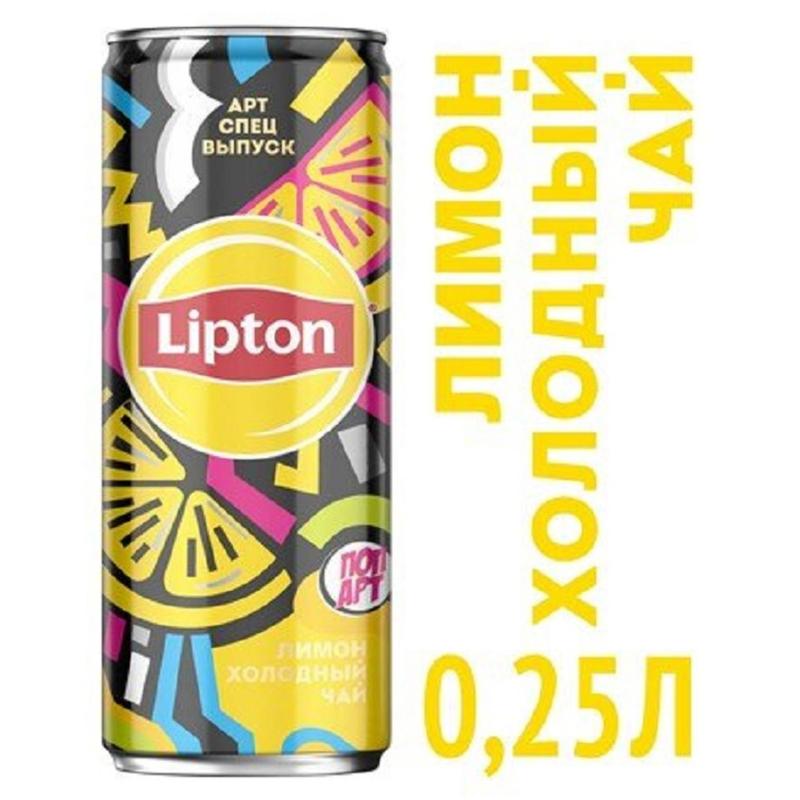 Чай холодный Lipton черный с лимоном ж/б 0,25л