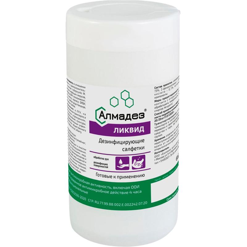 Салфетки Алмадез-Ликвид, влажные, 60 салфеток (13.5x18) в банке, спиртовые