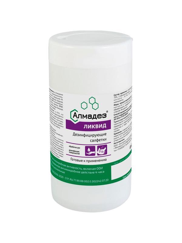 Салфетки Алмадез-Ликвид, влажные, 60 салфеток (13.5x18) в банке, спиртовые