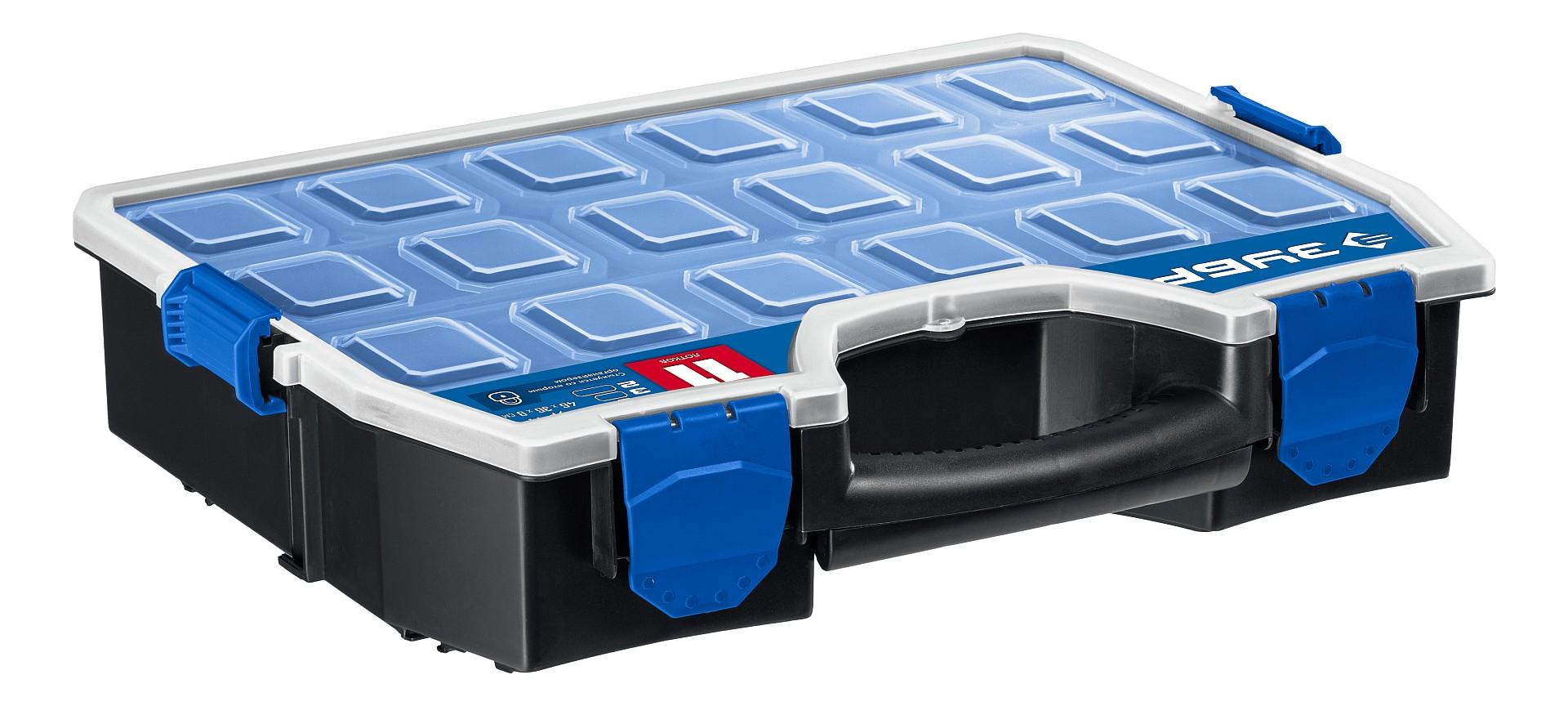 ЗУБР АМУР-11, 462 х 365 х 92 мм, Пластиковый органайзер со съемными лотками (38042-11)