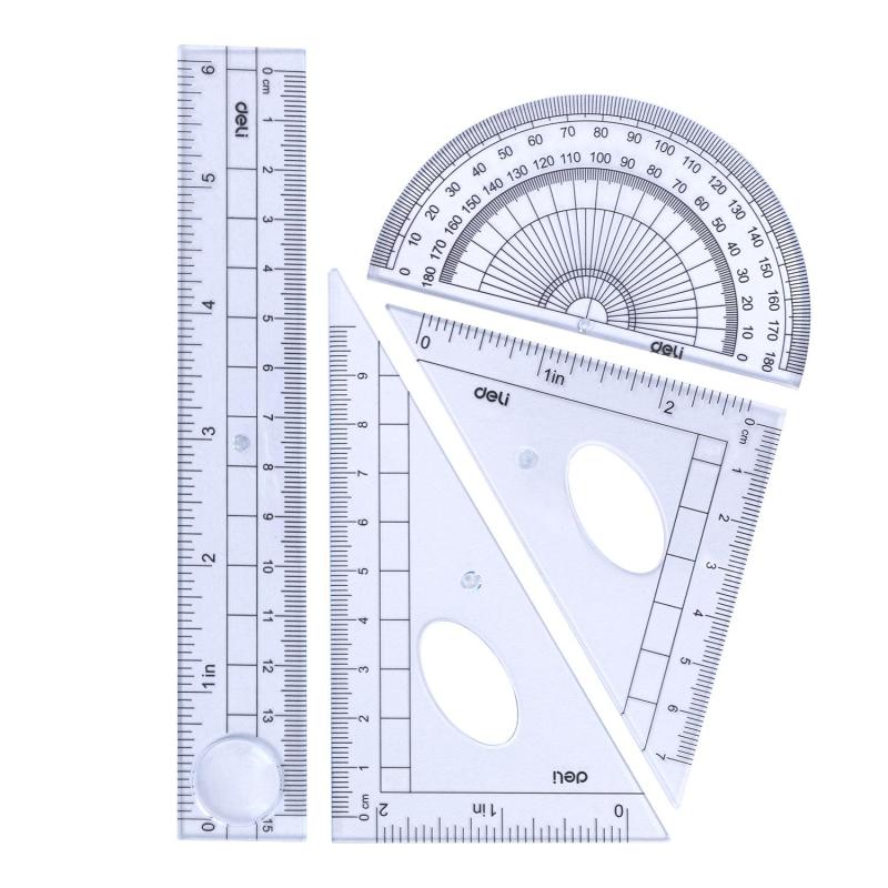 Набор чертежный Deli E9597 малый: лин 15см,угольн 10 и 7см,трансп 8см,прозр