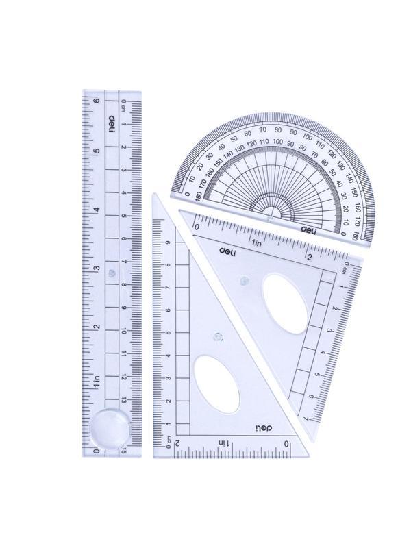 Набор чертежный Deli E9597 малый: лин 15см,угольн 10 и 7см,трансп 8см,прозр
