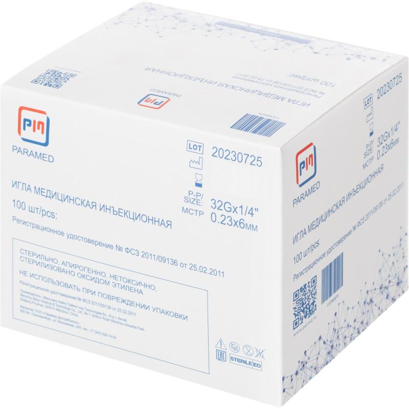 Игла инъекционная (для мезотерапии) 32G (0,23x6мм) Paramed 100 шт/уп