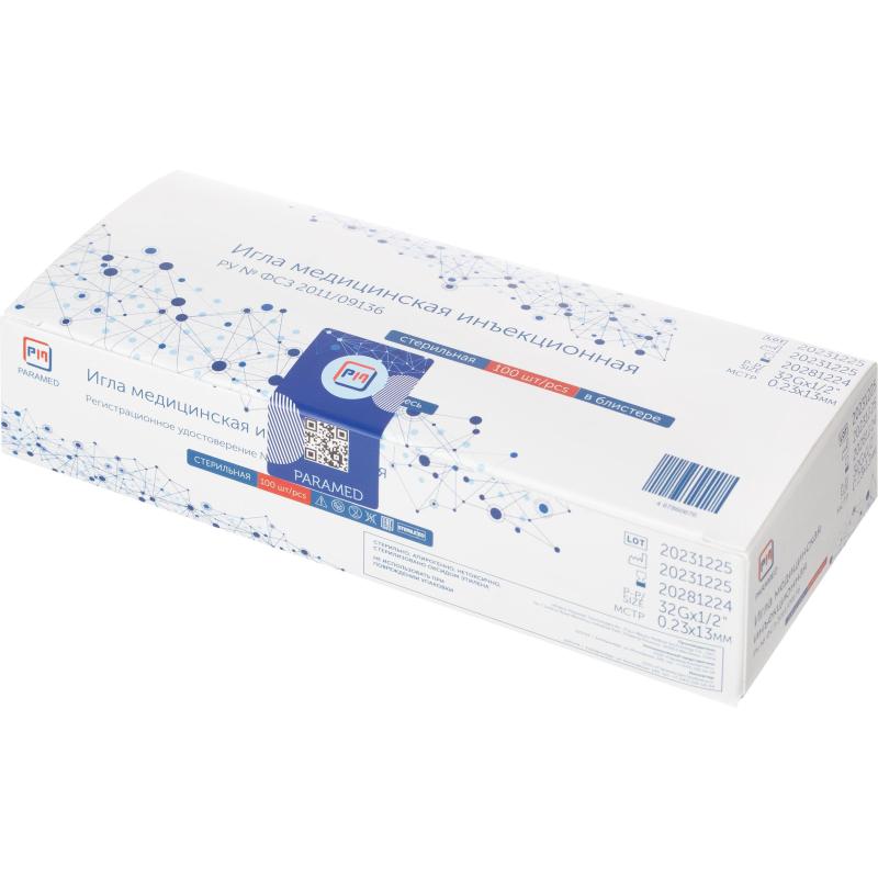 Игла инъекционная (для мезотерапии) 32G (0,23x13мм) Paramed 100 шт/уп