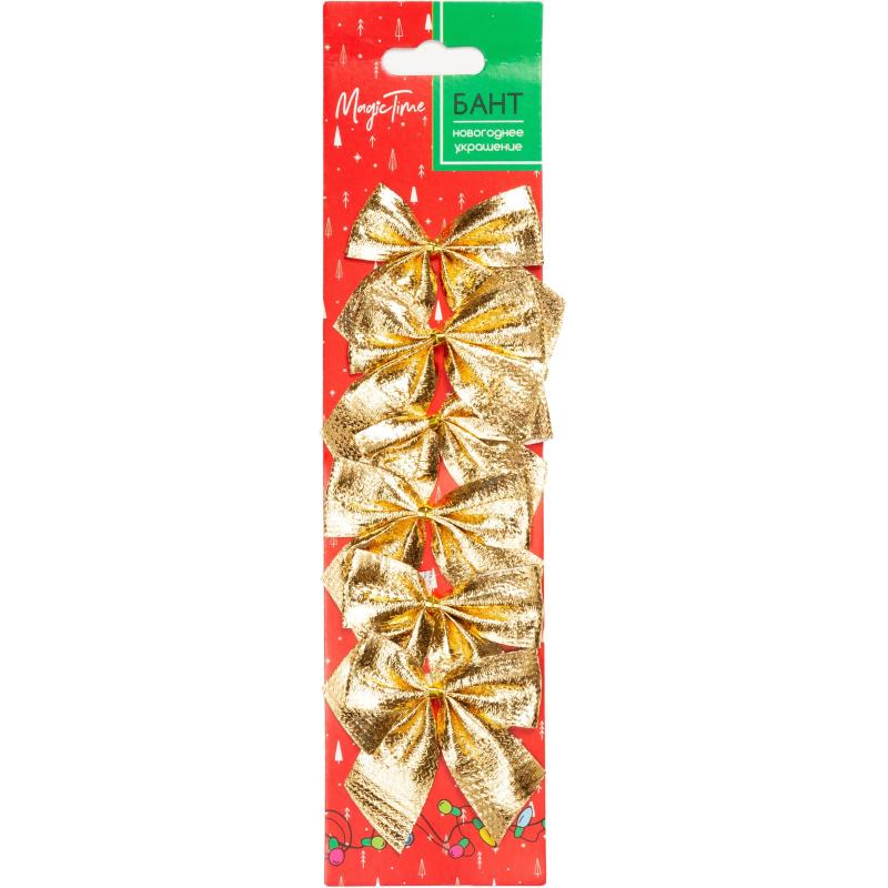 Бант новогодний из полиэстера, наб.6 шт / 5х5x0,01см арт.93273