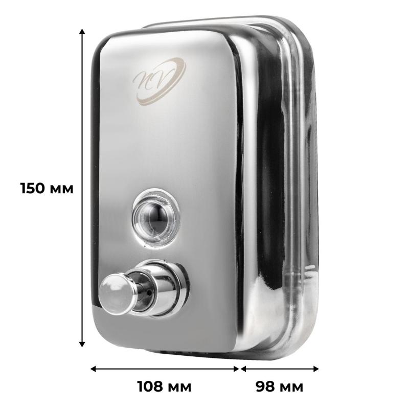 Дозатор для жидкого мыла нержавеющая сталь 500мл глянц 98х108х150 NV-2201