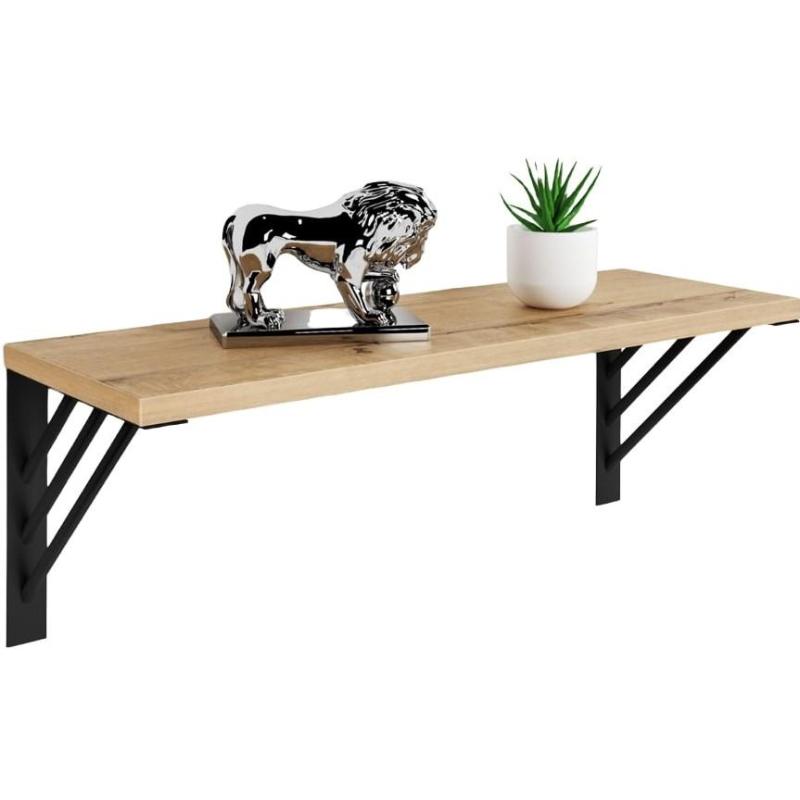 Полка KD настенная Калипсо-8, 1 ярус. каркас черный/ЛДСП дуб буратти