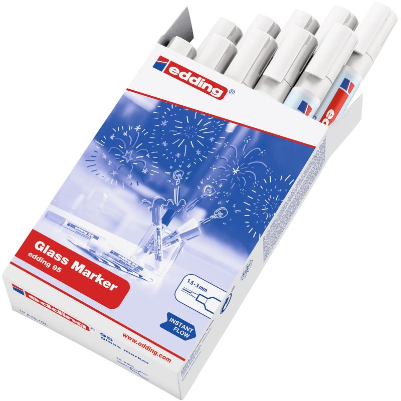 Маркер для стеклянных досок EDDING E-95/049 белый 1,5-3мм круг. наконечник