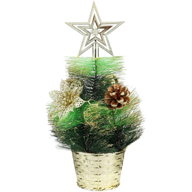 Елка Декоративная  с золотым декором в горшке, 30 см Т-4391