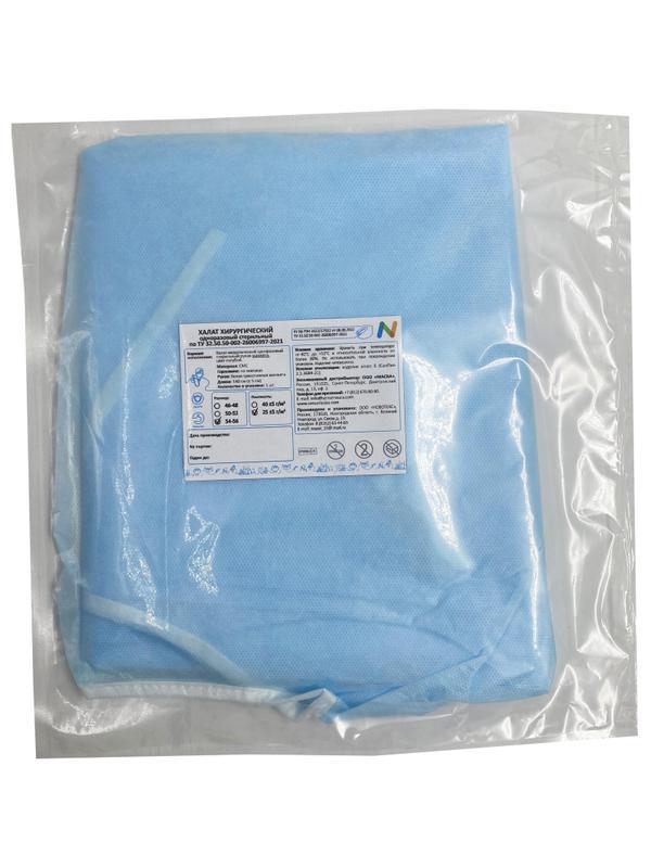 Халат хирург. стер, рук.манж, дл.140 см, р.54-56, пл.25, смс, 1шт