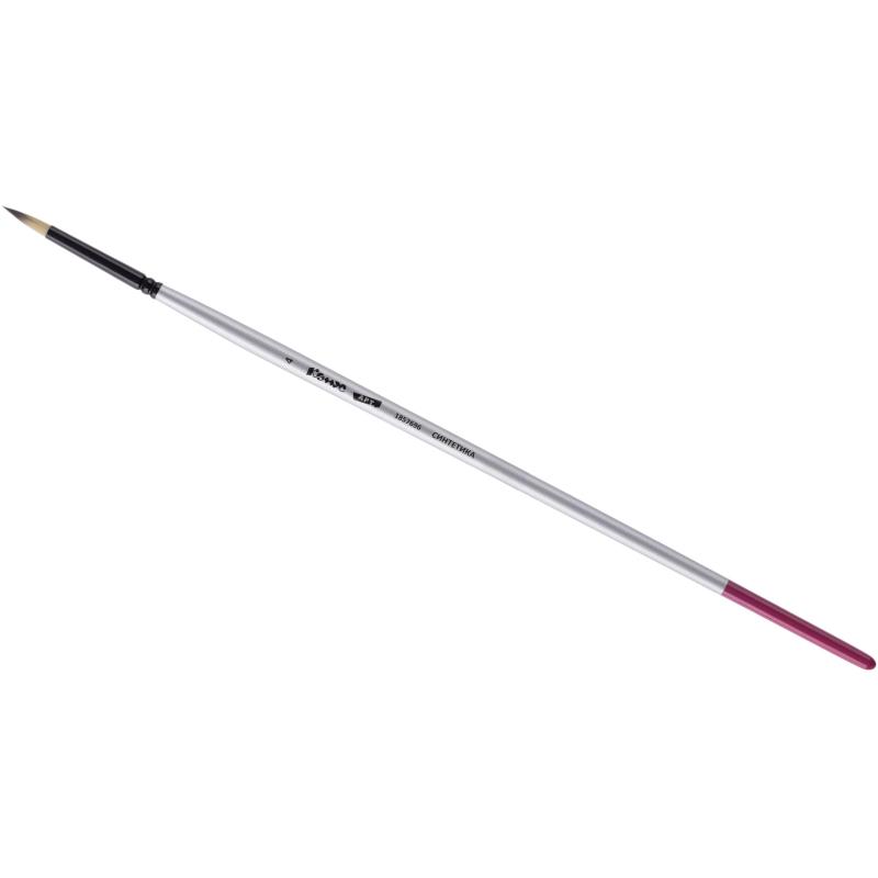 Кисть художественная Комус Арт синтетика средн.жест,кругл.,№4,длинная ручка
