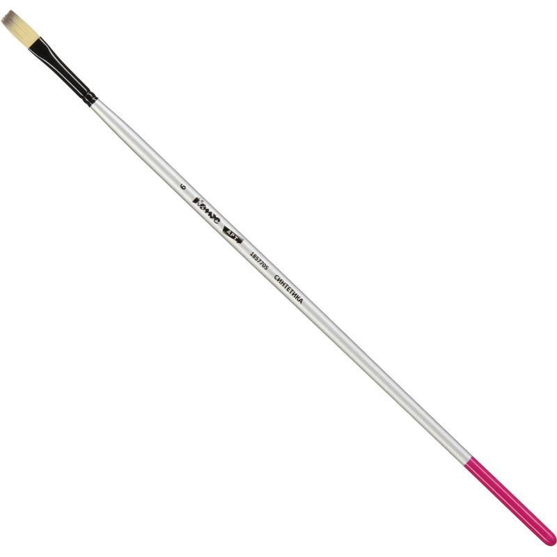 Кисть художественная Комус Арт синтетика средн.жест,плоск.,№6,длинная ручка