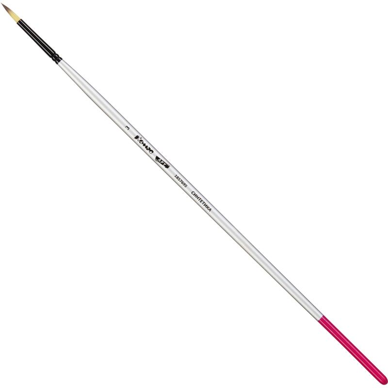 Кисть художественная Комус Арт синтетика средн.жест,кругл.,№3,длинная ручка