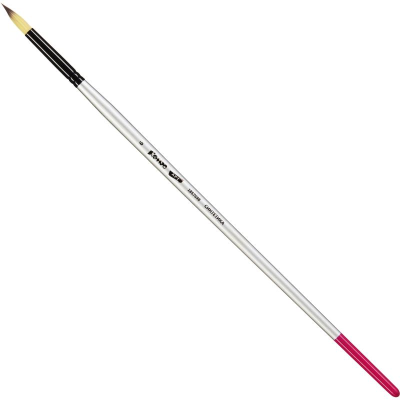 Кисть художественная Комус Арт синтетика средн.жест,кругл.,№6,длинная ручка