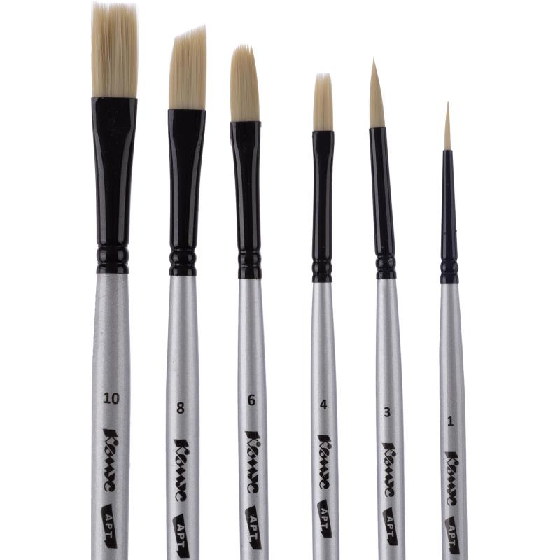 Набор кистей художественных Комус Арт,синтетика жесткая,длин.ручка, 6шт/наб