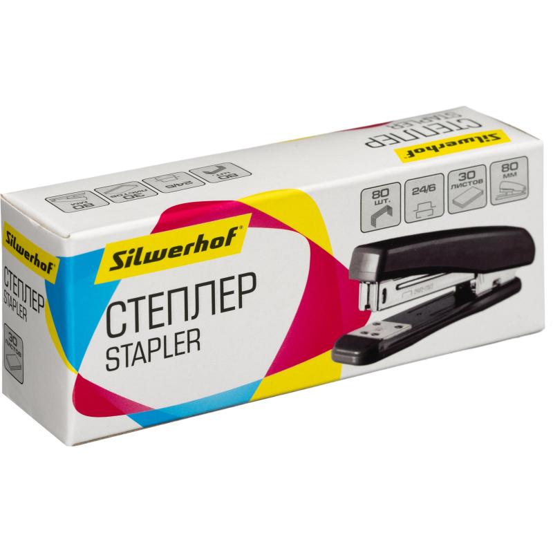 Степлер Silwerhof 401075-01 24/6, 30л 80скоб закр/откр черн