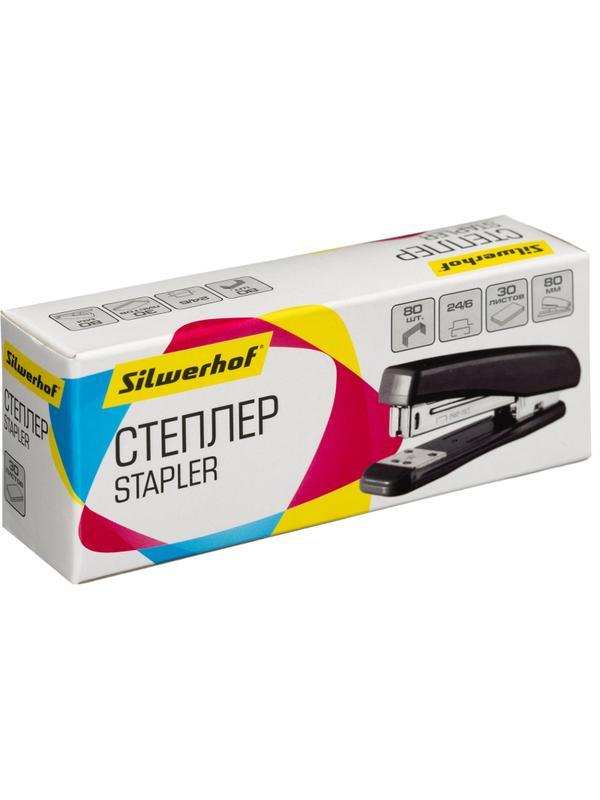 Степлер Silwerhof 401075-01 24/6, 30л 80скоб закр/откр черн