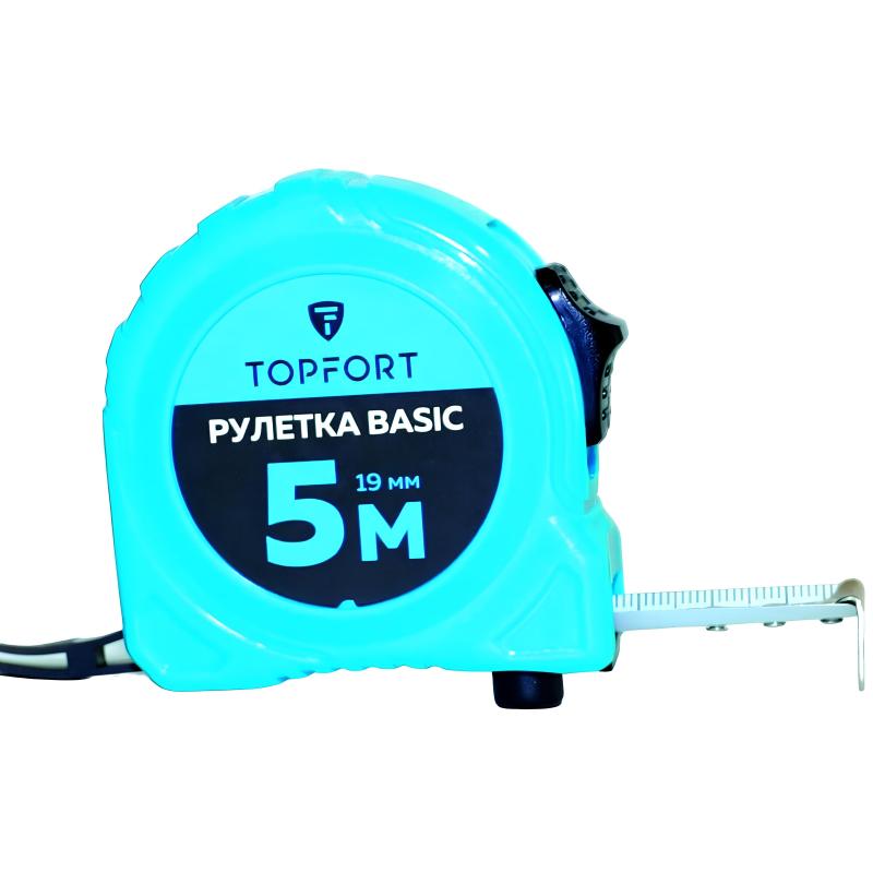 Рулетка TOPFORT BASIC 5мх19мм, пласт корпус, 2 стопора
