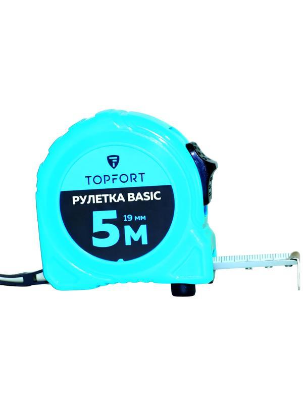 Рулетка TOPFORT BASIC 5мх19мм, пласт корпус, 2 стопора