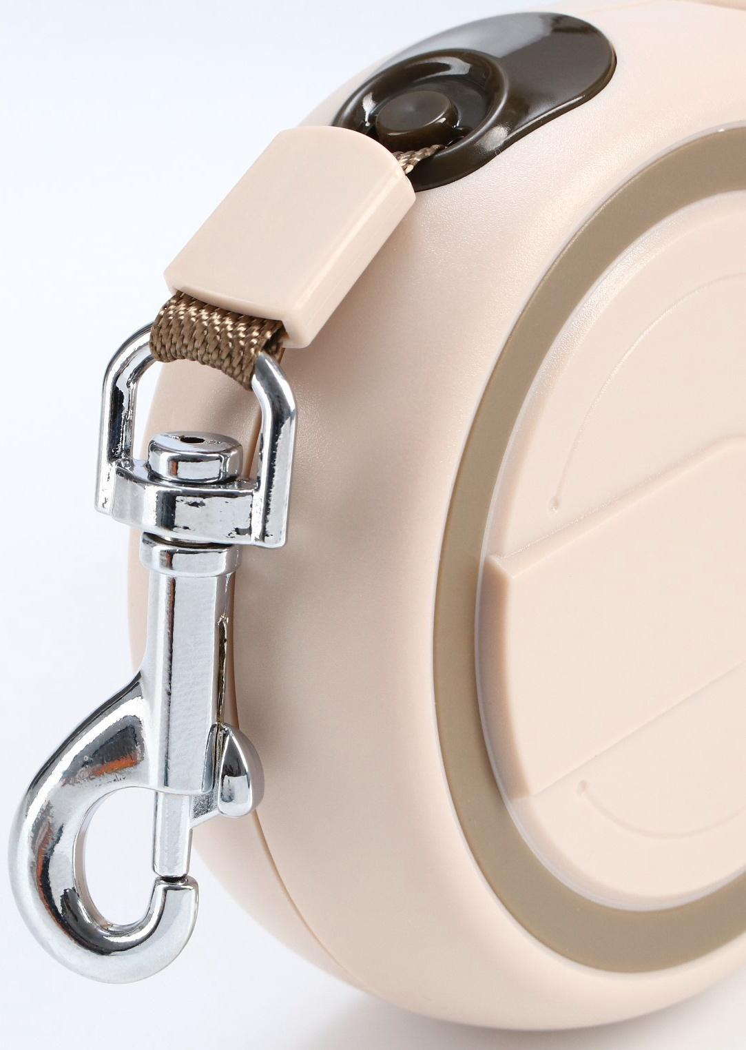 Рулетка с системой эффективного скручивания поводка, 3 м, до 15 кг, бежево-коричневая