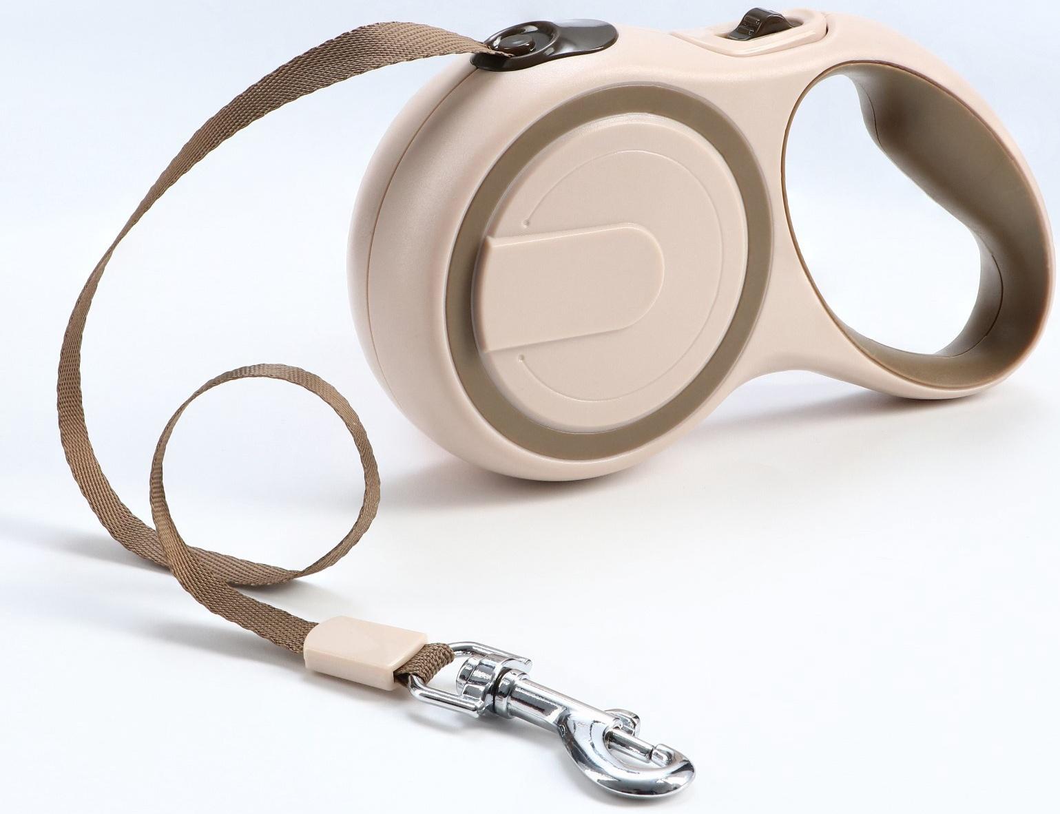 Рулетка с системой эффективного скручивания поводка, 3 м, до 15 кг, бежево-коричневая